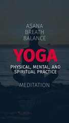 Wall Mural - Yoga Word Cloud Animation: Uniting Body, Mind & Spirit Through Asana and Meditation. Vertical Video