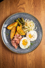 Poster - traditional breakfast with fried egg and potatoes