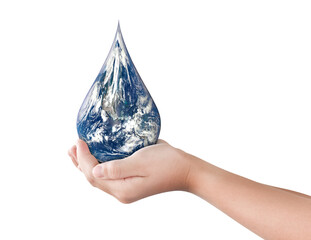 Wall Mural - earth, globe in drop shape on hand isolated on transparent background, png file format. elements of 