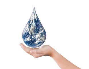 Wall Mural - earth, globe in drop shape on hand isolated on transparent background, png file format. elements of 