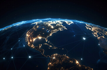 Wall Mural - ai generative. global communication network concept network dots surrounding planet earth