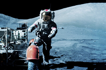 Wall Mural - astronaut on a lunar rover, on the moon. elements of this image furnishing nasa.