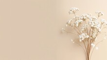 Minimalist Wedding Floral Background Featuring Delicate White Flower On Beige Wall. Exclusive Modern Design Graphics. Generative AI. 
