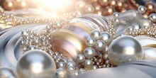 Golden Christmas Ornaments. Sparkles And Bokeh In Pastel Pearl And Silver Colors.