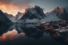 Lofoten islands at dawn. Generative AI