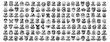 Monochrome set of stickers and icons. A large collection of icons, badges, stickers in black and white. Animals, soldiers, warriors, cowboys and more. Vector illustration isolated on white background.