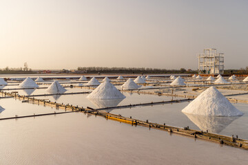 Canvas Print - Jingzaijiao Tile paved Salt Fields in Tainan of Taiwan at sunset