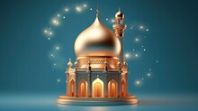 Islamic Holiday Ramadan Kareem Event Background, Decorate With Arabic Lantern, Moon, Crescent, And Mosque Dome. Generative AI.