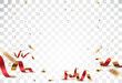 Gold confetti with ribbon banner, isolated on transparent background