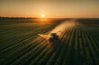 View of Tractor Spraying Pesticides on Soybean Fields. Generative AI
