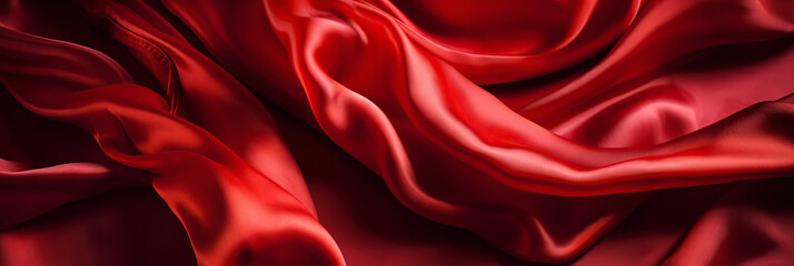 red silk background with satin wavy fabric texture. Generative AI illustration