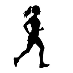 silhouette people Running woman or female fitness runner black color isolated on transparent png background. Generative ai