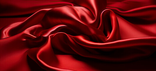 silk red fabric. Background with texture of wavy satin fabric. Generative AI illustration