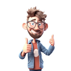 3d icon thumb up Ok sign and gesture language concept. Young smiling man cartoon character standing showing ok sign with fingers people looking at camera on Isolated Transparent png background. Genera