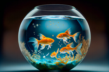 Wall Mural - Beautiful fish in round glass aquarium.  Fish Swimming In Fishbowl. Generative AI.
