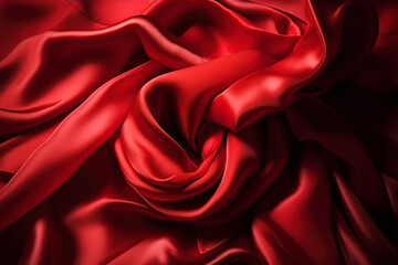 silk red fabric. Background with texture of wavy satin fabric. Generative AI illustration