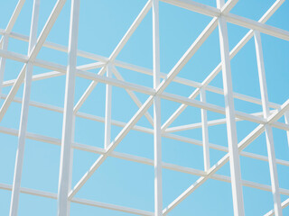 Wall Mural - Steel pattern White line geometric form Architecture details Blue sky background