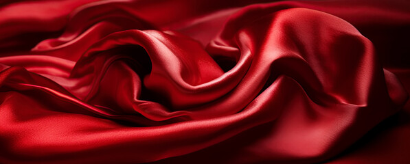 Wall Mural - red abstract fabric silk background with wave texture of satin textile. Generative AI illustration