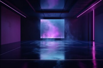 Wall Mural - rays show blue abstract light fog background neon smoke space room. Generative AI.