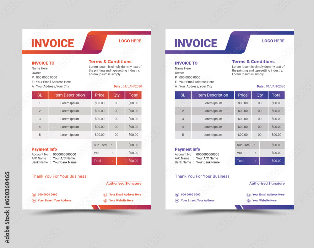 Invoice Doc Design Vector professional and modern invoice template design. Stock Vector ...