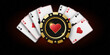 Realistic playing chip with the suit of hearts, gambling tokens. Fans of playing cards ace of all suits. The concept of playing poker or casino. Gambling banner for web application or site. 