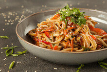 Asian Noodles With Vegetables In Sauce, Asian Cuisine