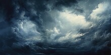 Gray Grunge Smoke Texture, Dark Sky, Black Night Cloud, Horror Theme Background. Generative Ai