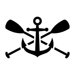 Sticker - Logo nautical. Silueta de ancla de barco con remos cruzados de kayak, canoa o paddle surf