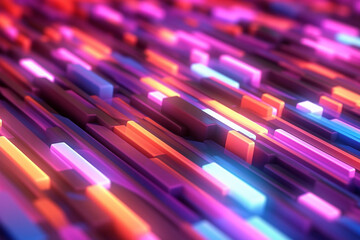 Ai generative image of a synth wave futuristic and technology background with neon lights and abstract shapes in colorful tones 