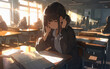 © HiroSund - Female student studying at school desk, Generative AI