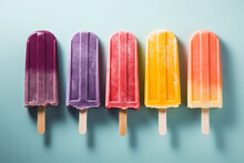 colorful popsicles isolated on blue background generative ai