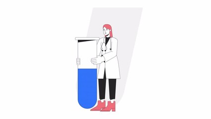 Wall Mural - animated female medical technician. lab testing 2d cartoon flat colour line character animation. cli