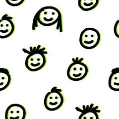 Sticker - Hand-drawn smiley faces seamless pattern 
