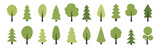 Fototapeta  - Green tree vector icon set. Wood with leaf natural collection in flat style. Tree simple different logo design elements. 