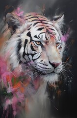 Wall Mural - Abstract portrait of a white tiger. Generative AI.