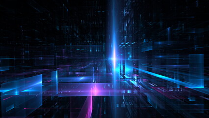 Wall Mural - abstract holographic iridescent neon wall in motion dark background. gradient design element for ban