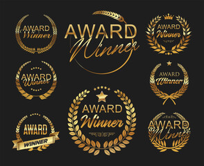 Wall Mural - award winner emblem collection of gold laurel wreath on black background