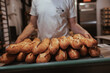 Organic baguette bread in bakery