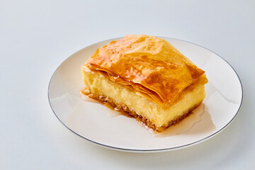 piece of galaktoboureko on a white plate