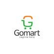 Letter G logo with shopping trolley icon. Go mart logo, shopping logo, supermarket, trademark, online shopping, etc