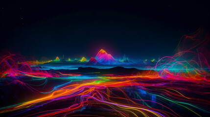 Wall Mural - creative, original, futuristic places, with neon lights and lots of color contrasts. shapes, figures