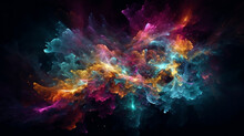 Universe Of Neon Colors. Colorful Universe With Colors Merging. Stars, Nebulae, Star Dust, Smoke... Creative, Magical And High Quality Universe. Image Generated By AI.