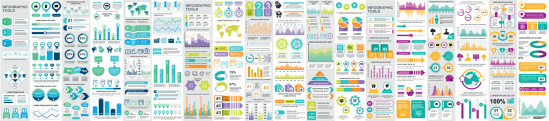 Poster - Mega set of infographic elements data visualization vector design template. Can be used for steps, options, business process, workflow, diagram, flowchart, timeline, marketing. Bundle info graphics.