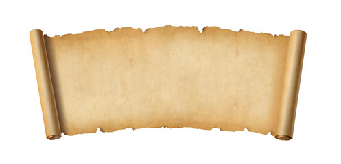 Old paper horizontal banner. Parchment scroll isolated on white