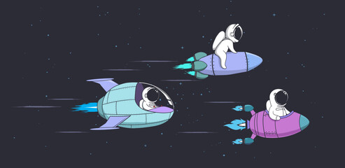 Wall Mural - racing competitions of astronauts in outer space