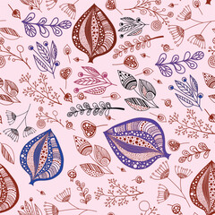 Wall Mural - Vector seamless pattern with decorative leaves.