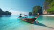 Koh Phi Phi Beach, Island Archipelago in Thailand, Crystal Waters and Longtail Boats, 16:9 Aspect Ratio, Generative AI Illustration