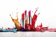 Set of colorful lipsticks with splash on white background,  professional makeup and beauty, lipgloss, AI Generative