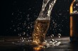 The light beer flows and sprays from the faucet, scattering drops in various directions. Generative AI
