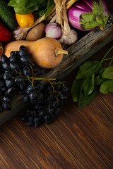 Poster - Fresh vegetables harvest  wood background